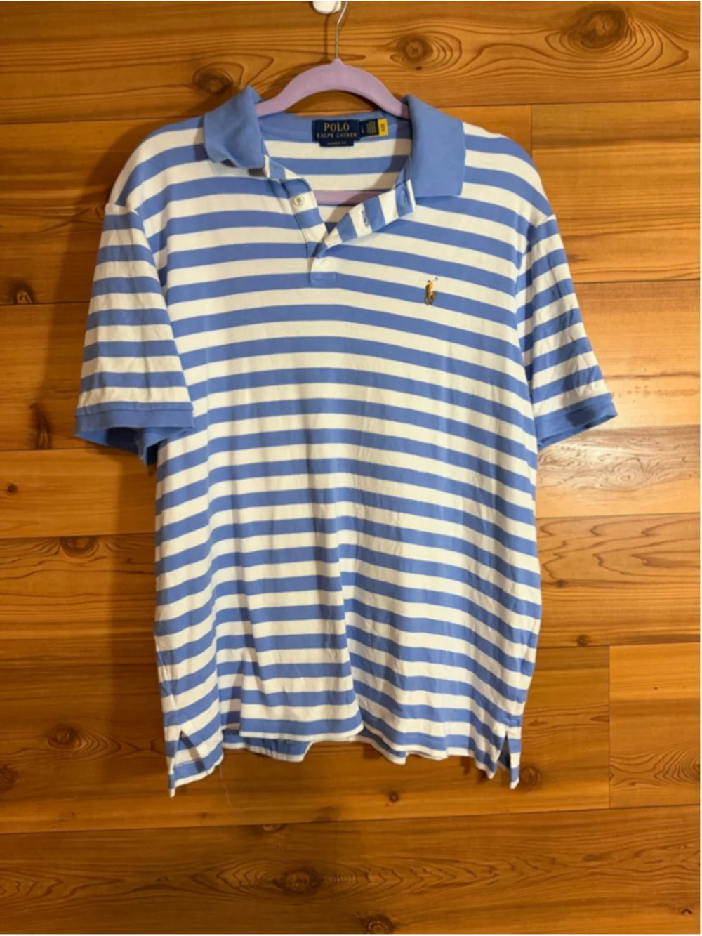 Polo Ralph Lauren mens blue and white striped short sleeve cotton polo size L